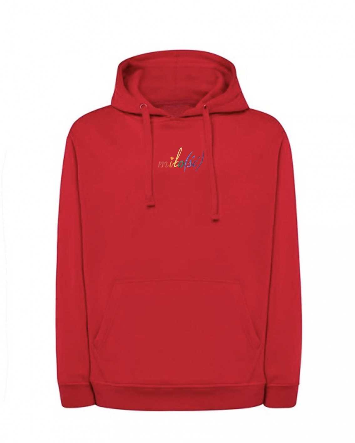 NOWOŚĆ! Original hoodie czerwona z tęczowym haftem Miło(ść)