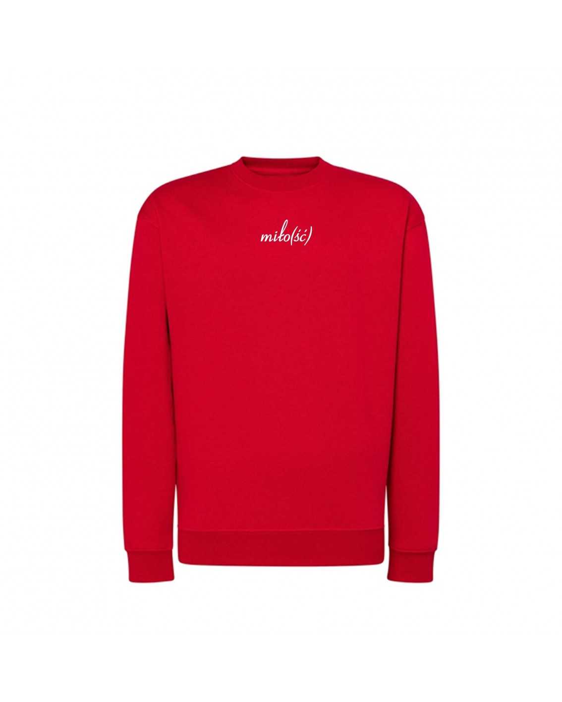 Original crewneck czerwony z białym haftowanym logo Miło(ść)