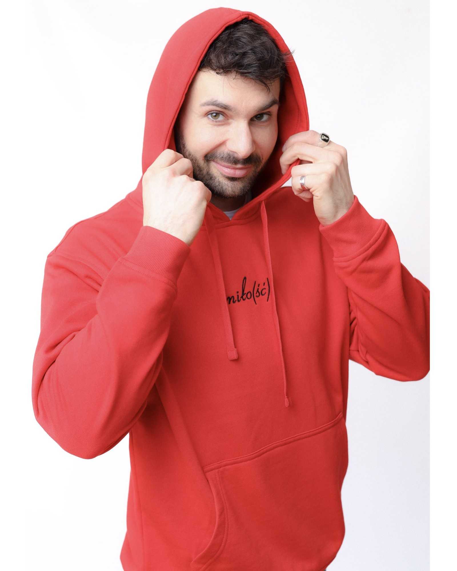 Original hoodie czerwona z czarnym haftem Miło(ść)