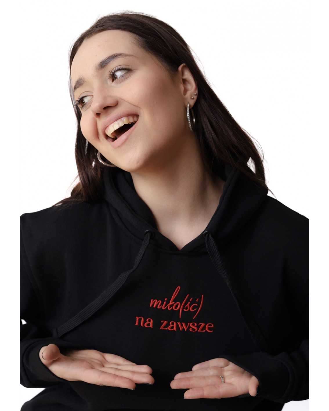 New! Original hoodie czarna z czerwonym haftem Miło(ść) na zawsze