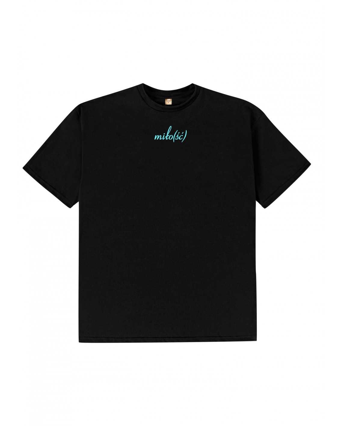 NEW! t-shirt czarny z miętowym haftem i nadrukiem