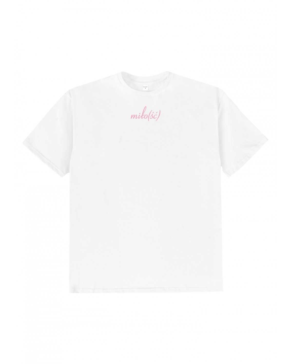 NEW! t-shirt biały z różowym haftem i nadrukiem