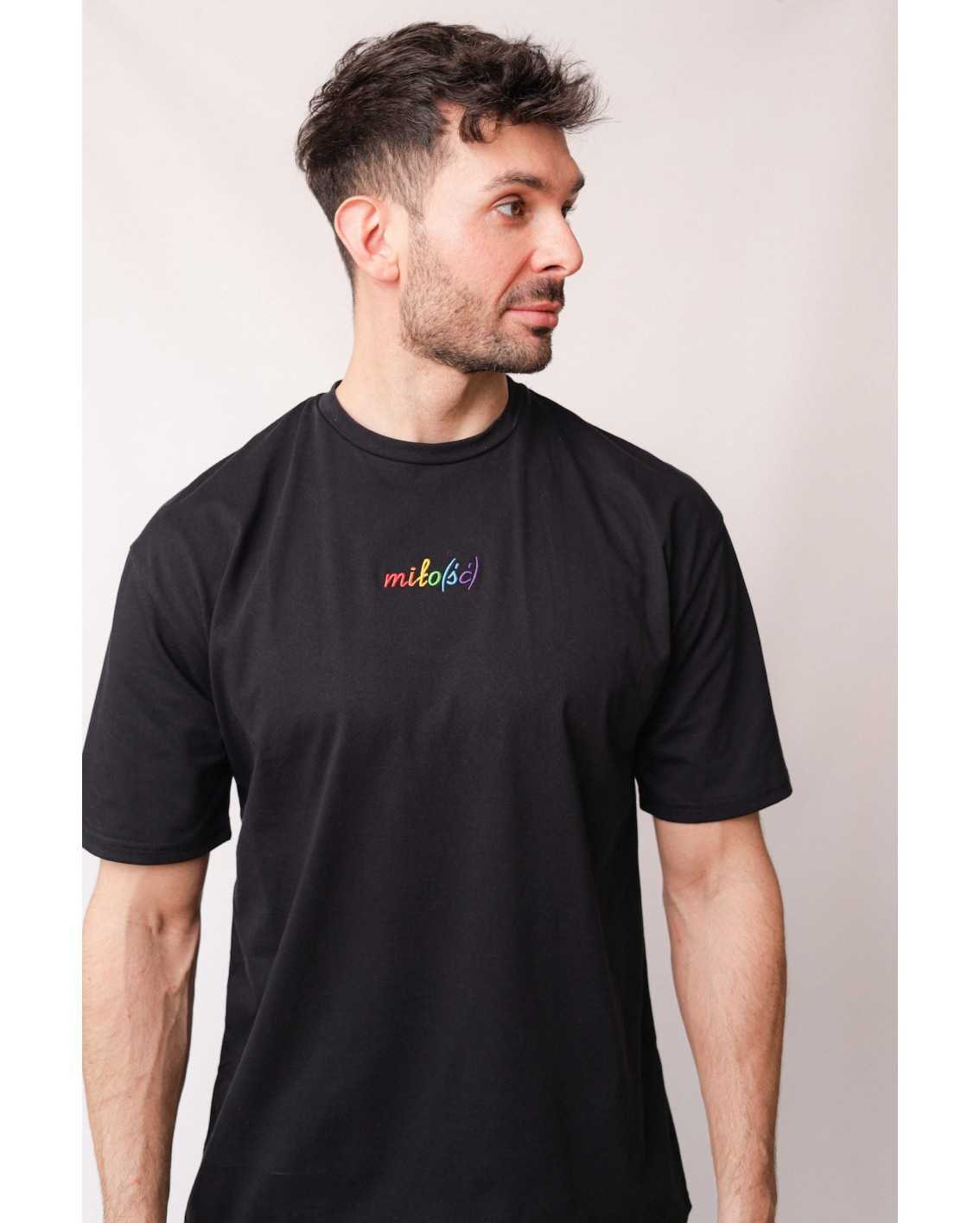 NEW! t-shirt czarny z tęczowym haftem